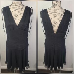 Express 100% Silk Babydoll Mini Dress Sz 12 V Neck Layered Black Whimsygoth